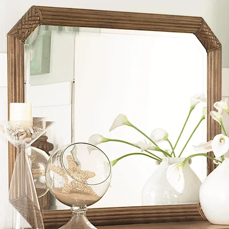 Vertical or Horizontal Landscape Beveled Mirror with Carved & Reeded Accents on the Wood Frame